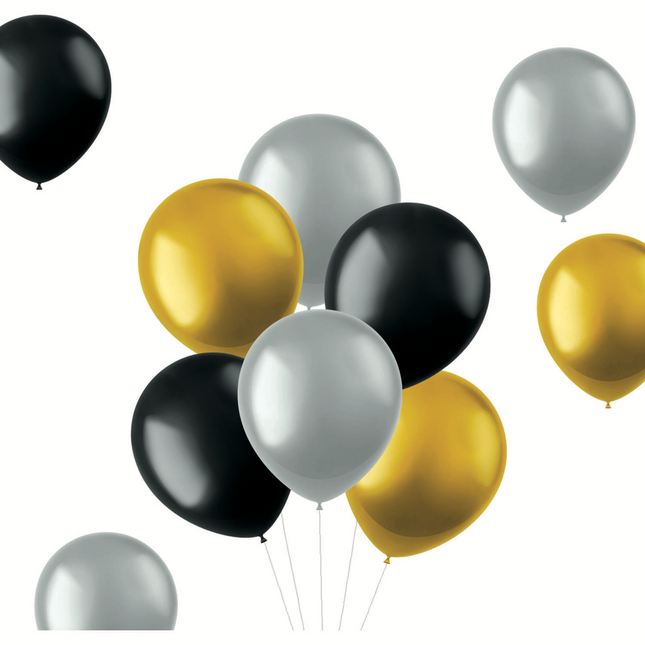 Gekleurde Ballonnen Zwart Goud Zilver Metallic 33cm 50st