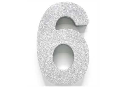 Zilver Tafeldecoratie Cijfer 6 Glitter 20,5cm