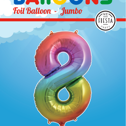 Folie Ballon Cijfer 8 Regenboog XL 86cm leeg