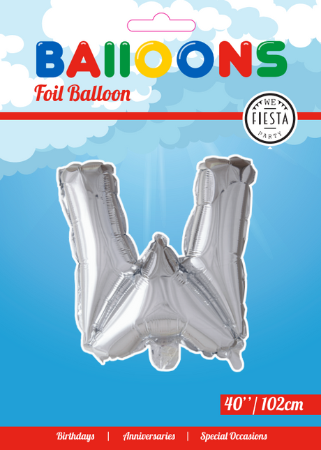 Folie Ballon Letter W Zilver XL 102cm leeg