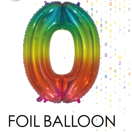 Folieballon Cijfer 0 Regenboog Transparant 66cm