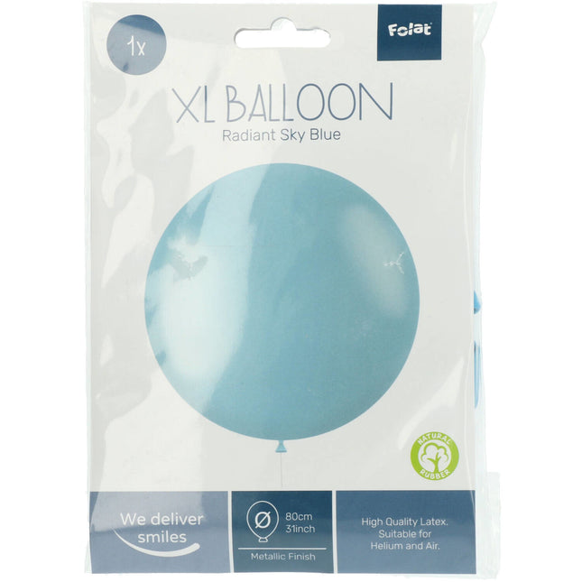 Lichtblauwe Ballon Metallic Sky Blue 80cm