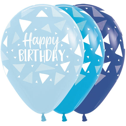 Ballonnen Happy Birthday Triangles Blue Mix 30cm 25st