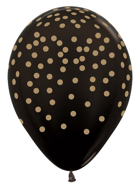 Ballonnen Confetti Gold Print Metallic Black 30cm 25st