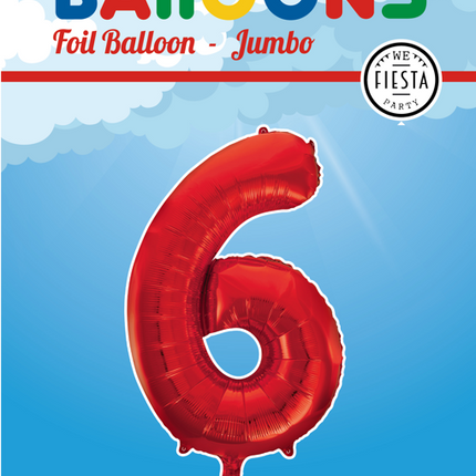 Folie Ballon Cijfer 6 Rood XL 86cm leeg