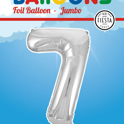 Folie Ballon Cijfer 7 Zilver XL 86cm leeg