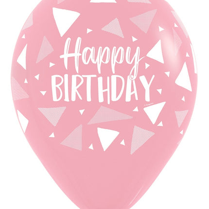 Ballonnen Happy Birthday Triangles Pink Mix 30cm 25st