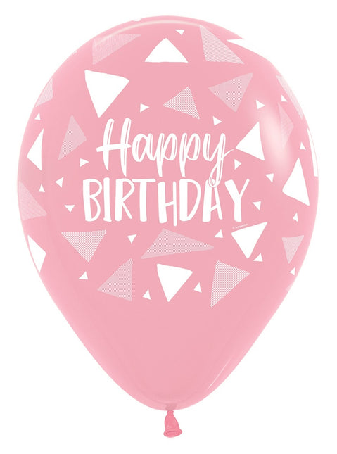 Ballonnen Happy Birthday Triangles Pink Mix 30cm 25st