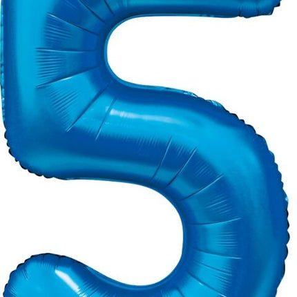 Blauwe Cijfer Ballon 5 Jaar Glans 86cm