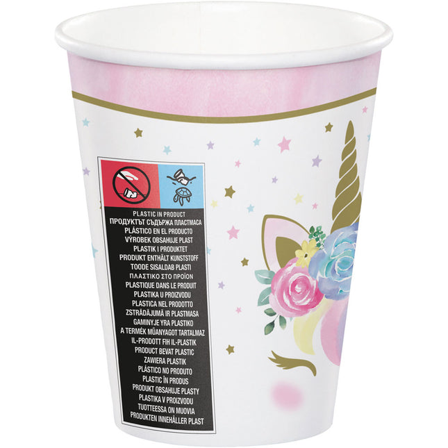 Unicorn Bekers Bloemen 256ml 8st