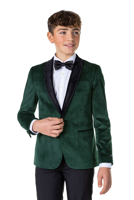 Donkergroen Velvet Blazer Jongen Tiener OppoSuits