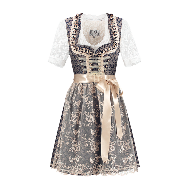 Blauw Wit Creme Dirndl Jurk Oktoberfest Dames 2 Delig