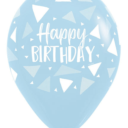 Ballonnen Happy Birthday Triangles Blue Mix 30cm 25st