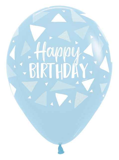 Ballonnen Happy Birthday Triangles Blue Mix 30cm 25st