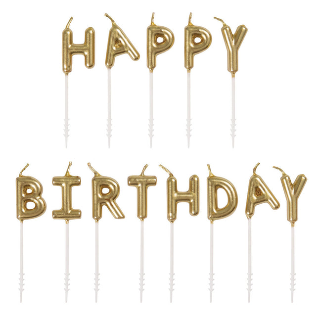 Kaarsen Set Happy Birthday Goud 8,3cm 13 delig