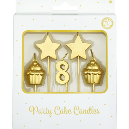 Kaarsjes 8 Jaar Cupcake Goud 17,5cm