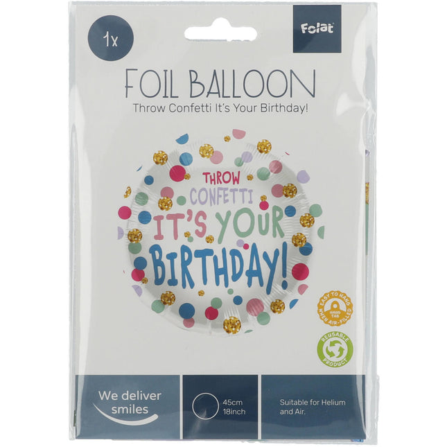 Helium Ballon Birthday Throw Confetti Leeg 45cm