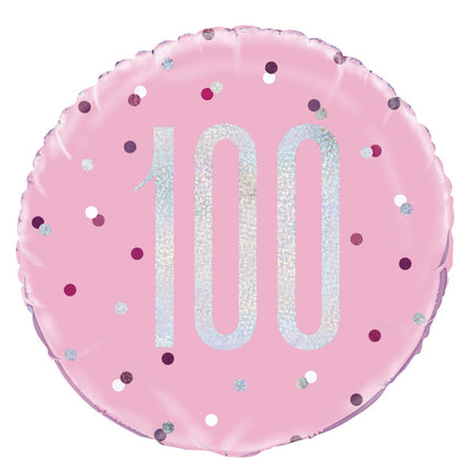 Helium Ballon 100 Jaar Roze 45cm leeg