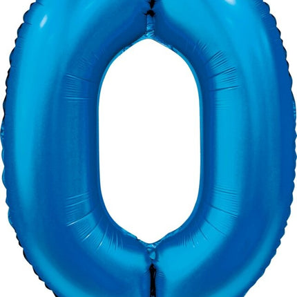 Blauwe Cijfer Ballon 0 Jaar Glans 86cm