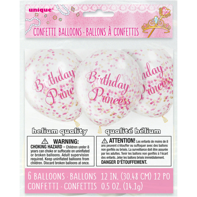 Confetti Ballonnen Birthday Princess 30cm 6st