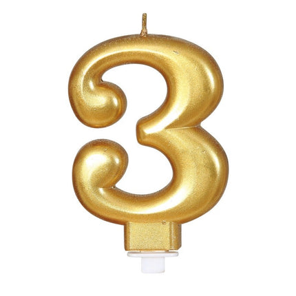 Gouden Kaars 3 Jaar Metallic 8cm