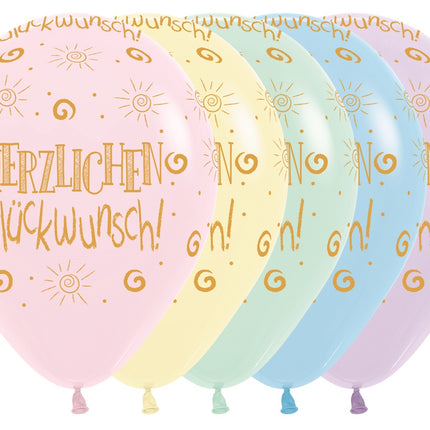 Ballonnen Herzlichen Gluckwunsch Pastel Matte Mix 30cm 25st