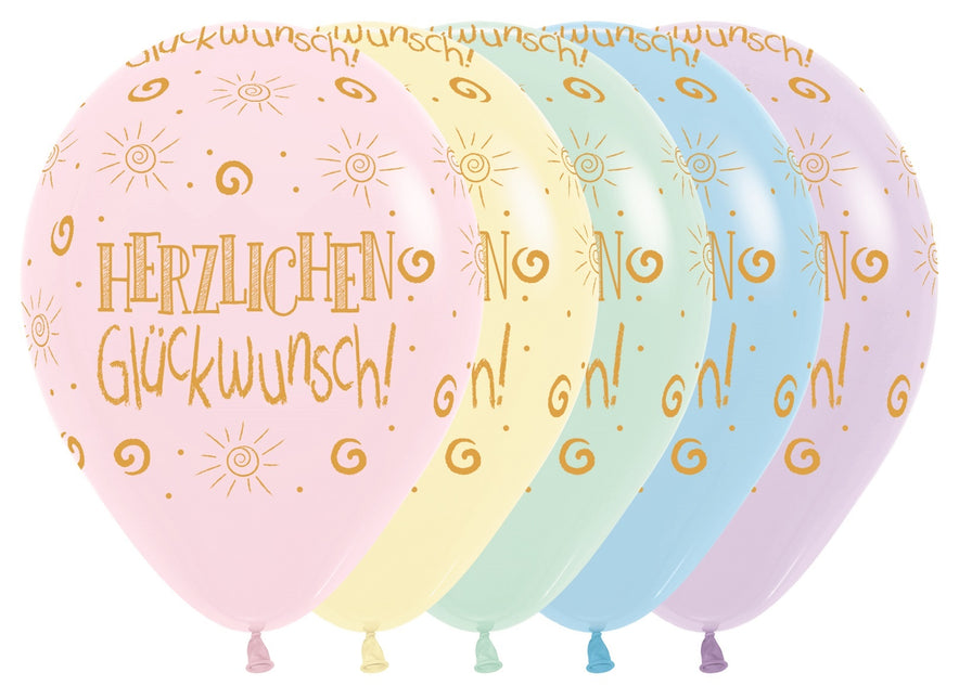 Ballonnen Herzlichen Gluckwunsch Pastel Matte Mix 30cm 25st