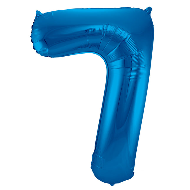 Folie Ballon Cijfer 7 Blauw Metallic XL 86cm leeg