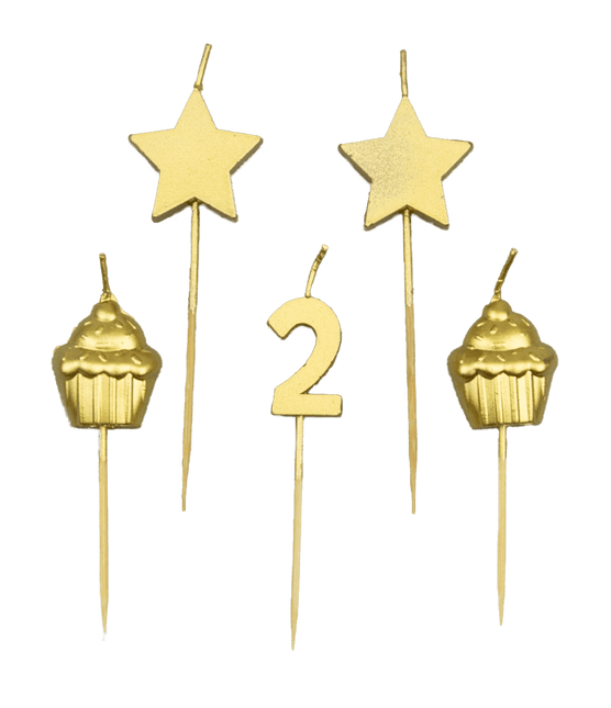 Kaarsjes 2 Jaar Cupcake Goud 17,5cm