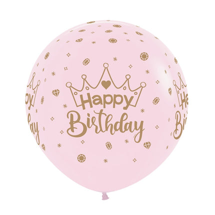 Ballonnen Happy Birthday Crowns Pastel Matte Pink 61cm 3st