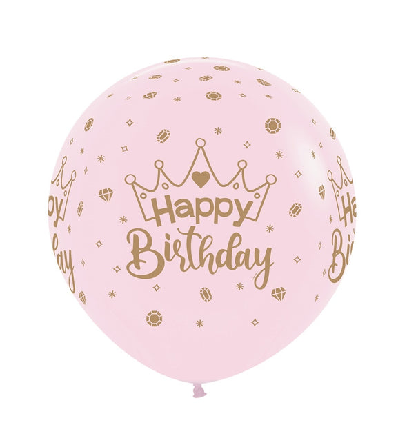 Ballonnen Happy Birthday Crowns Pastel Matte Pink 61cm 3st