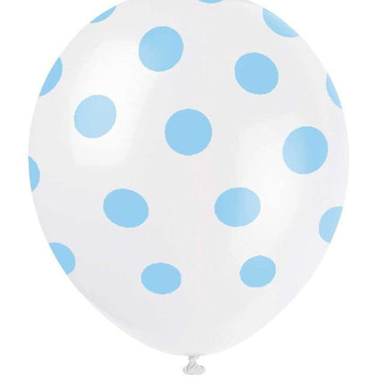 Lichtblauwe Ballonnen Witte Stippen 30cm 6st