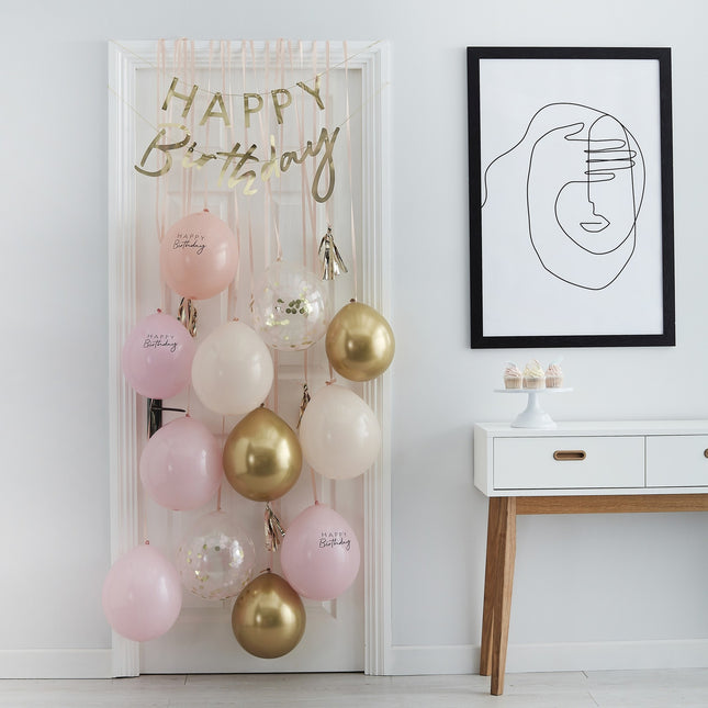 Perzikkleur Happy Birthday Decoratie Set 9 delig