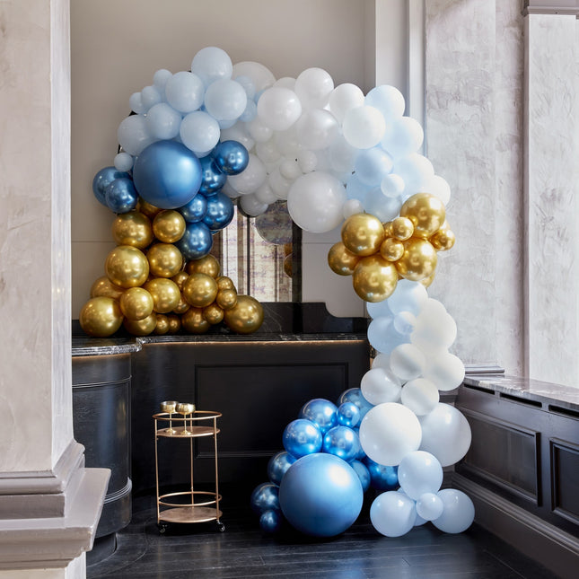 Blauw Gouden Ballonnenboog Chroom XL DIY Set