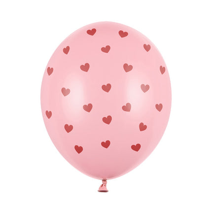 Roze Ballonnen Rode Hartjes 30cm 6st