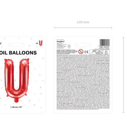 Folie Ballon Letter U Rood Leeg 35cm