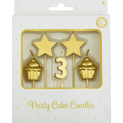 Kaarsjes 3 Jaar Cupcake Goud 17,5cm