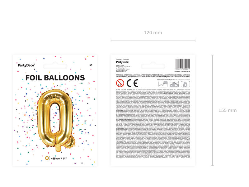 Folie Ballon Letter Q Goud Leeg 35cm