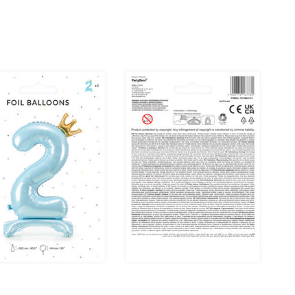 Folie Ballon Cijfer 2 Lichtblauw Standaard Leeg 84cm