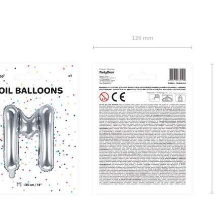 Folie Ballon Letter M Zilver Leeg 35cm