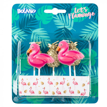 Hawaii Kaarsenset Flamingo 7cm 5 delig