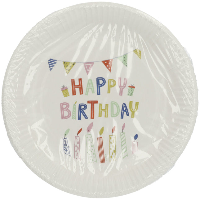 Witte Borden Happy Birthday 23cm 8st