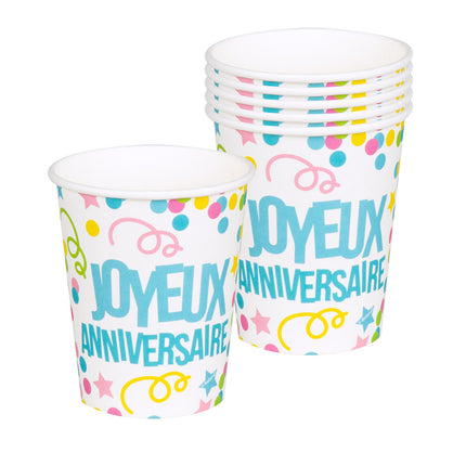 Joyeux Anniversaire Bekers 250ml 6st