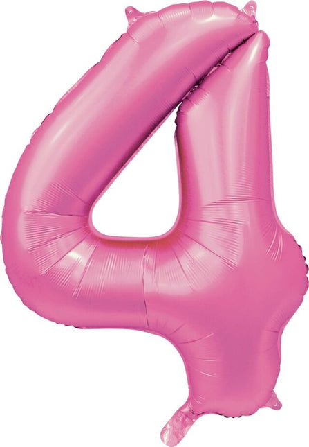 Roze Cijfer Ballon 4 Jaar Glans 86cm