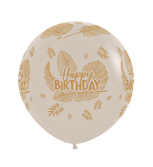 Ballonnen Happy Birthday Tropical Leaves White Sand 61cm 3st