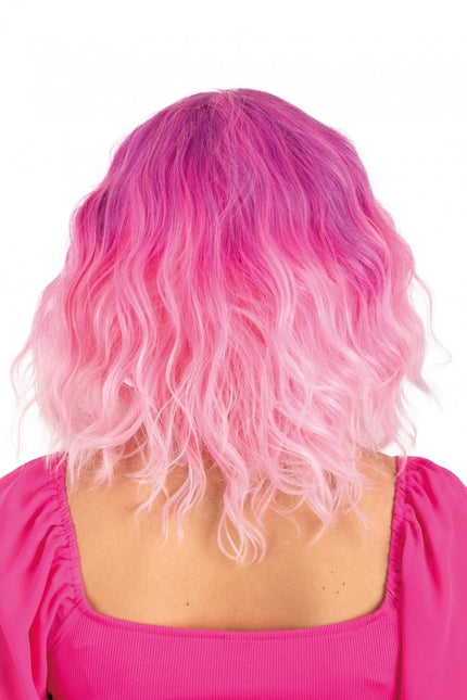 Pruik Alicia Half Lang Met Wave Pink Naar Wit