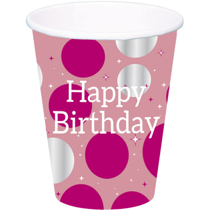 Happy Birthday Bekers Roze 250ml 8st