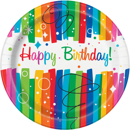 Verjaardag Borden Happy Birthday Regenboog 23cm 8st