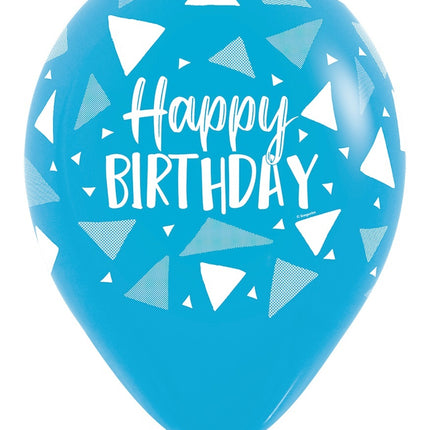 Ballonnen Happy Birthday Triangles Blue Mix 30cm 25st