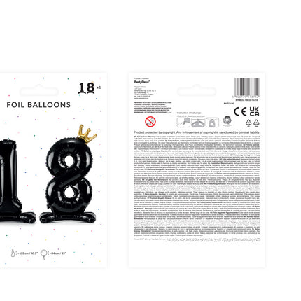 Folie Ballon Cijfer 18 Zwart Standaard Leeg 84cm